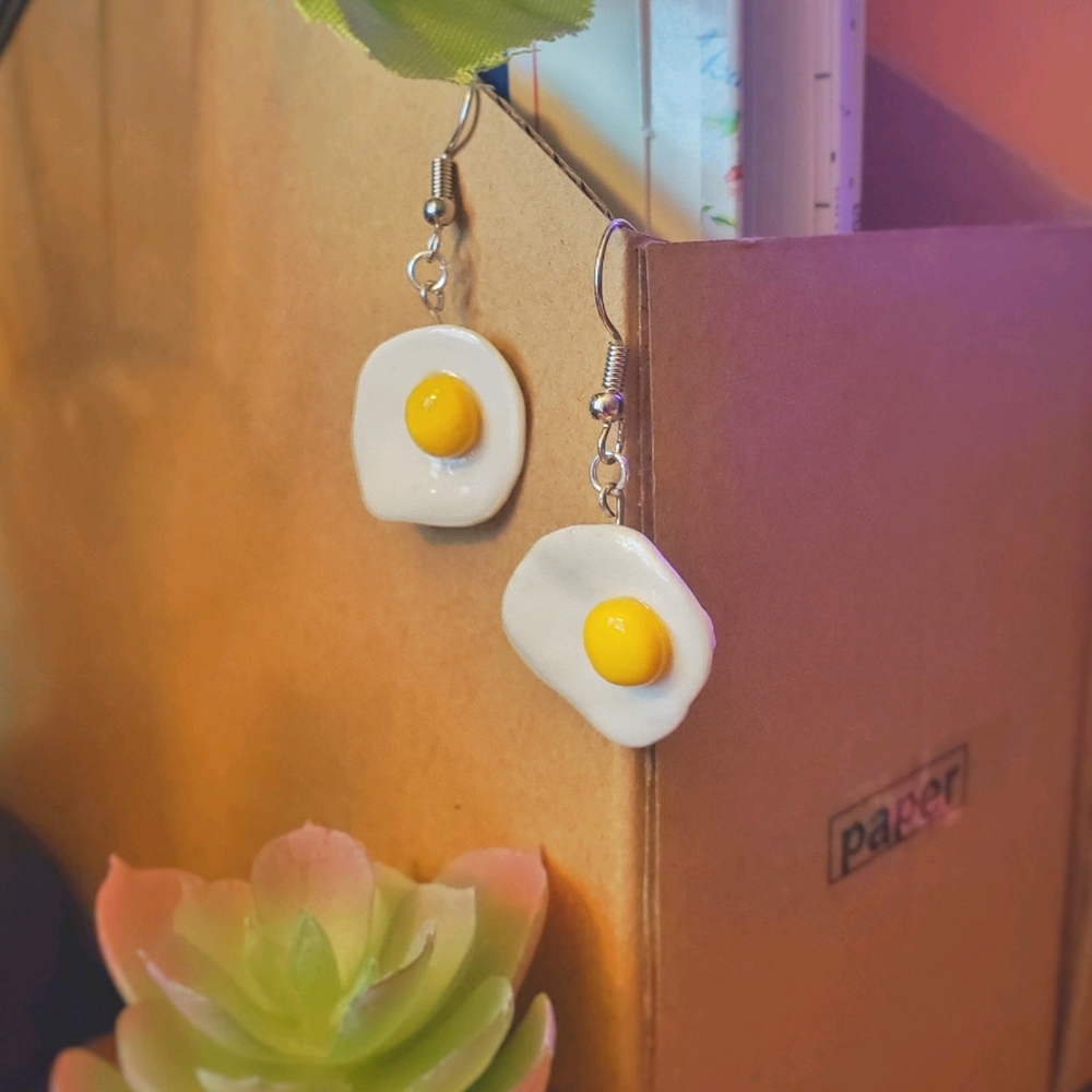 Fried Eggs Dangly Earrings | Egg Hook Wire Earring